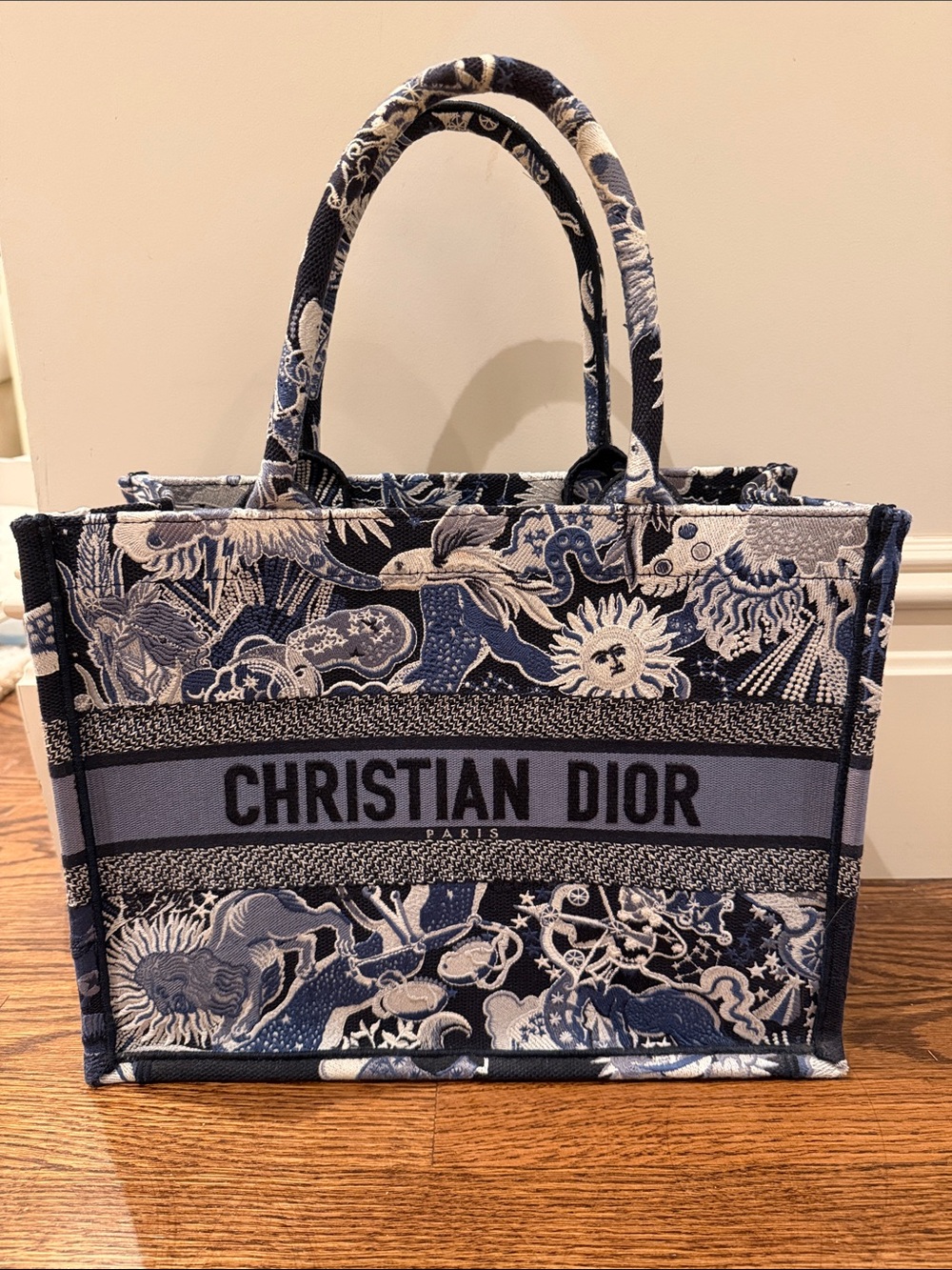 Dior Medium Zodiac Fantastico Embroidered Blue and White Book Tote 2020